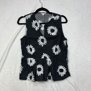 Gap 8 Peplum Top Black White Daisy Floral Print Sleeveless Cotton Boho Summer